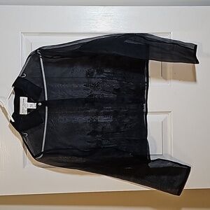 Evan Picone Sheer Black Silk Embroidered Cardigan Jacket Overshirt Fits M